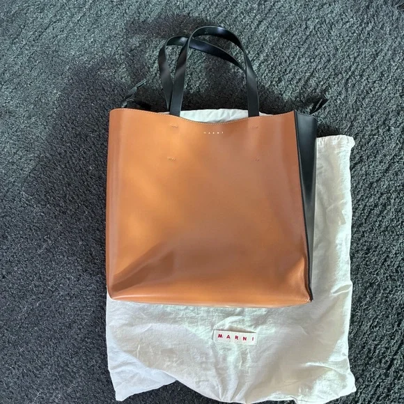 Marni Museo Brown and Black Tote Bag large men’s women’s unisex leather